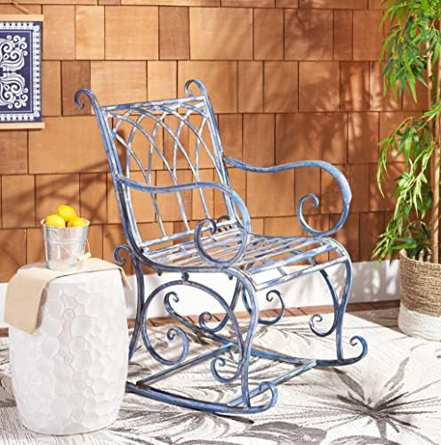 SAFAVIEH Outdoor - Medrano Iron Rocking Chair - Mossy Blue Iron Metal - Vinta...