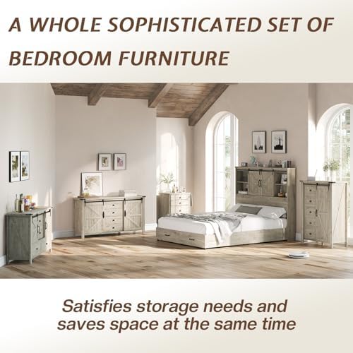 LUXOAK 3 Pieces Bedroom Set - Includes 60" Farmhouse Dresser, 48" C...