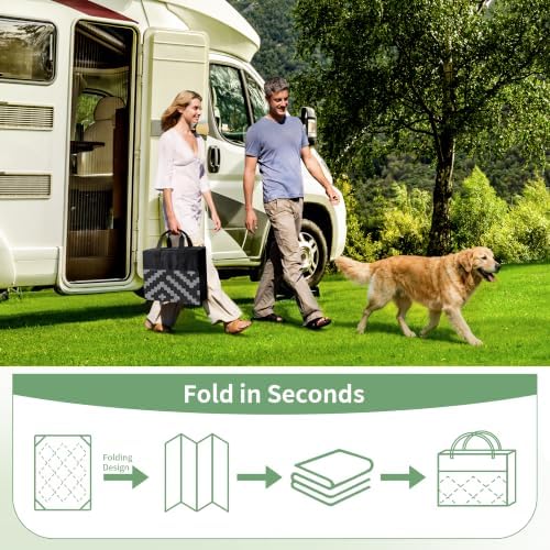 GENIMO Outdoor Rug, Waterproof Plastic Rugs for Patio, 6'x9' Black Grey