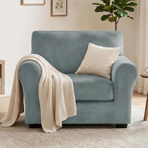 XINEAGE 2-Piece Velvet Armchair Sofa Cover, Couch Covers for Dog,Light Gray