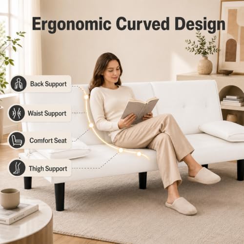67"Modern Futon Sofa Bed,Convertible 3 in 1 Sleeper Bed Couches with Adj...