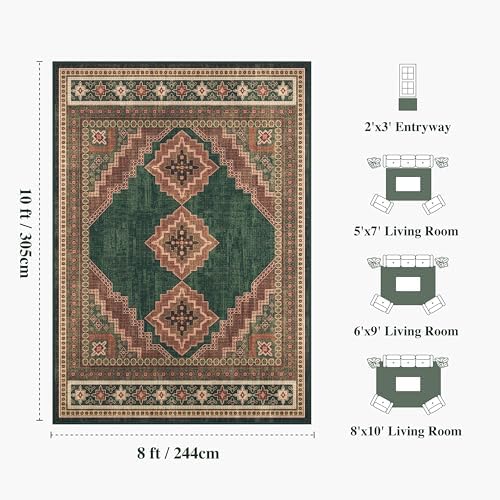 8x10 Area Rug - Washable Ultra-Thin Carpet Non-Slip Dark Brown