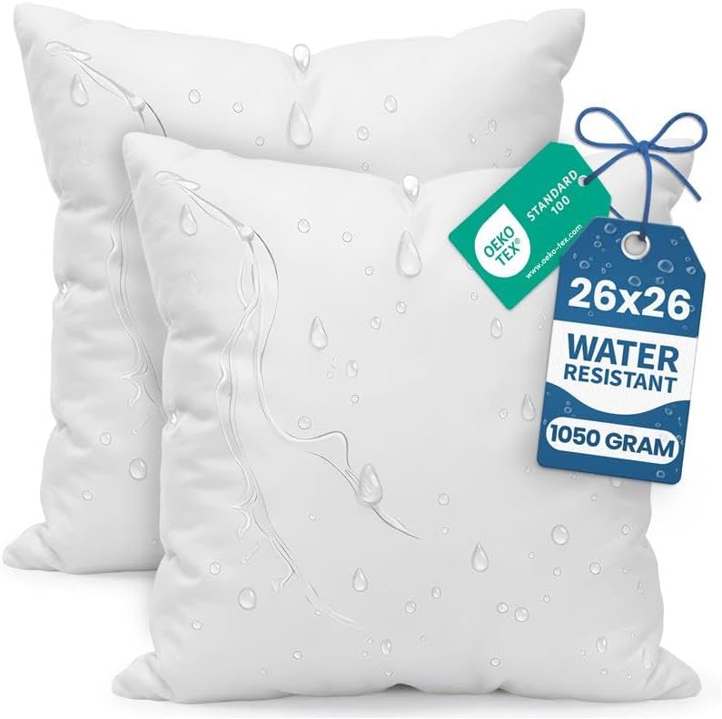 Utopia Bedding 26x26 Outdoor Pillows, Water Resistant Throw Pillows, 2-Pack | Outdoor Throw Pillows, Water Repellent, Decorative Pillow for Patio Furniture & Porches, Plush & Supportive, Pack of 4, White