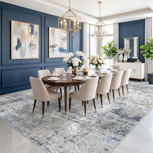 12x15 Extra Large Area Rug for Living Room Washable Abstract Rug, Blue Grey