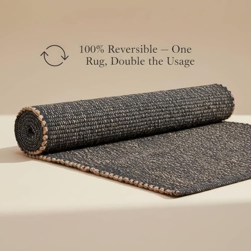 Dark Gray 6x9 Cotton Jute Rugs Braided Mid-Century Modern Living Room Rug