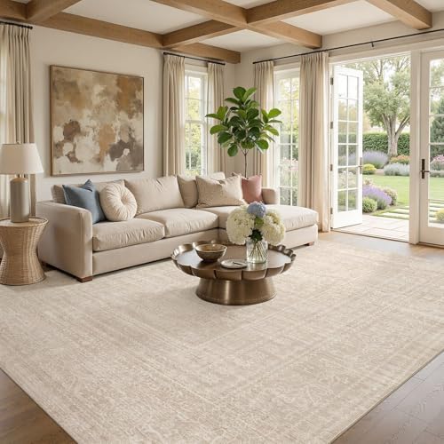 Nakagishi Neutral 10x14 Area Rugs for Living Room Washable, Beige