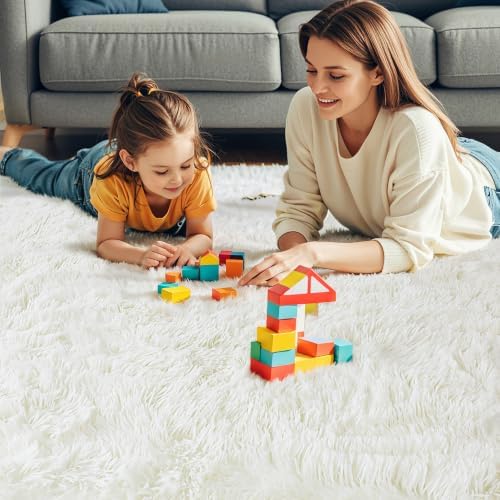 5x7 Thick Cream White Shag Rug for Girls Bedroom, Soft Plush Carpet