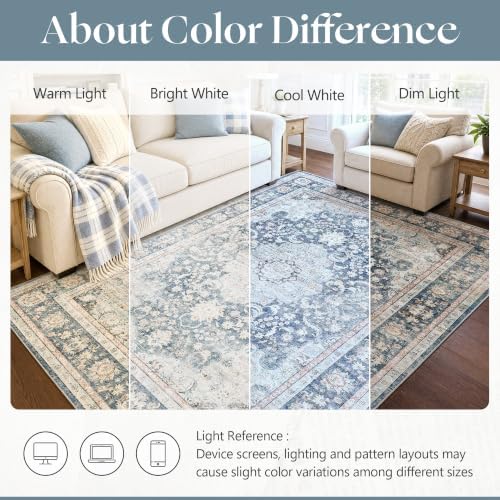 8x10 Blue Neutral Vintage Distressed Traditional Area Rug
