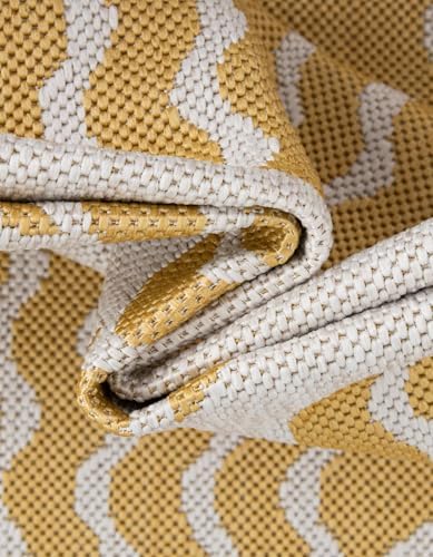 Rugs.com Outdoor Coastal Collection Rug – 5 Ft Runner Yellow Flatweave-Pile R...