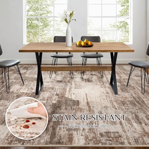 kakania Abstract 10x14 Area Rugs for Living Room: Washable Rugs Brown