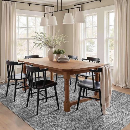 Grey 5x7 Area Rug for Living Room Bedroom Dorm Washable Rugs
