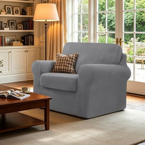 CHUN YI 3 Piece Stretch Armchair Sofa Cover, 1 Seater Couch Slipcover with On...
