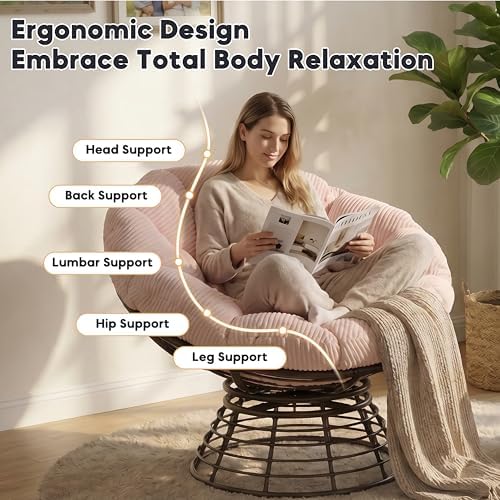 Comfortable 36" Ergonomic Wicker Papasan Chair, 360° Swivel Wicker Accen...