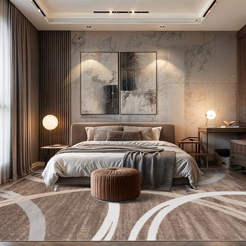 Rugshop Wavy Circles Modern Non-Shedding Area Rug Brown 7'10" x 10&#...