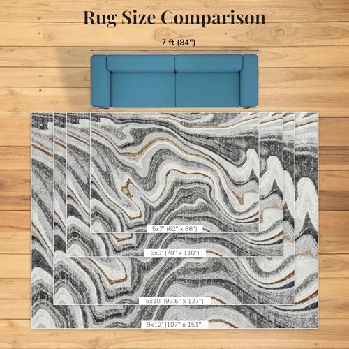LUXE WEAVERS Marble Patterned Abstract Swirl Gray 5x7 Area Rug
