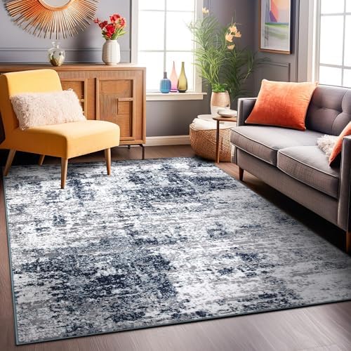 Rugshop Distressed Modern Bohemian Abstract Area Rug Blue 7'10" x 10...