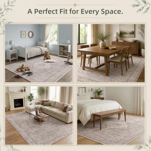 5x7 Area Rug for Living Room, Washable Waterproof Boho, Grey