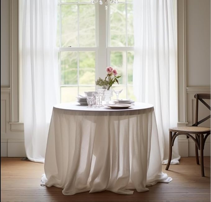 EVERLY 100% Pure Linen Round Tablecloths 70Inch Round Machine Washable Tablec...