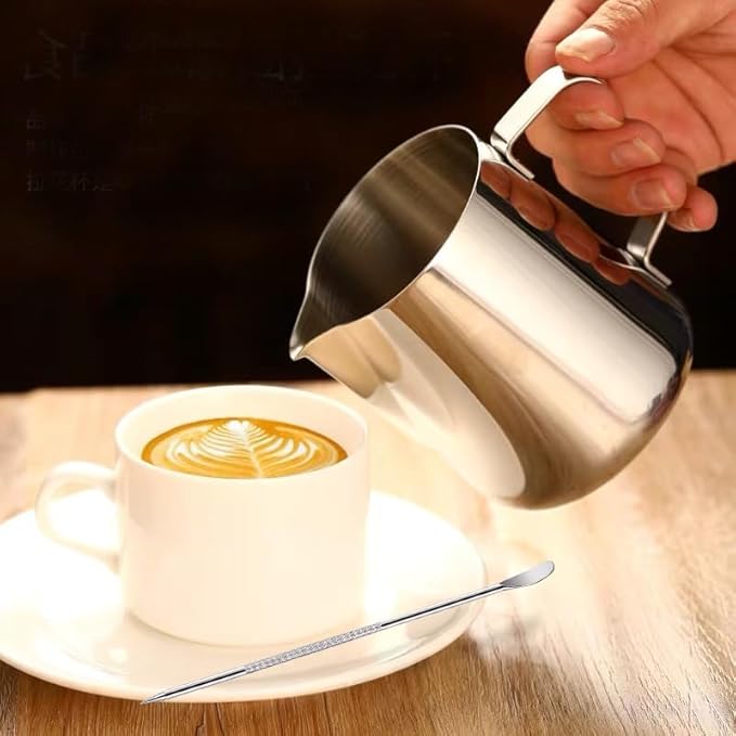 Milk Frothing Pitcher, 350ml/12oz Milk Frother Cup Stainless Steel Jug Steaming - Image 2