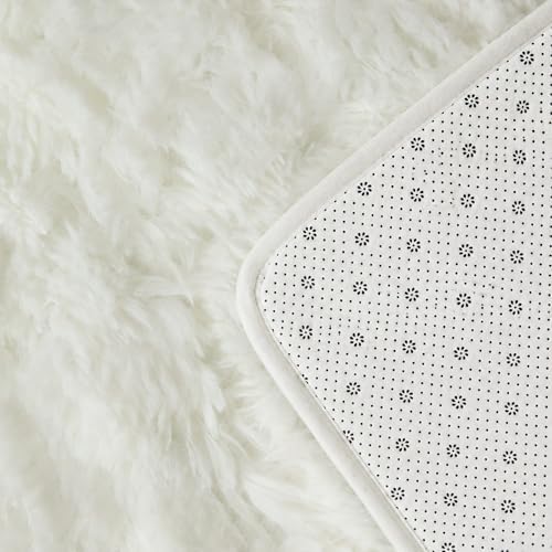 8x10 Ft Cream White Fluffy Area Rug for Living Room, Washable