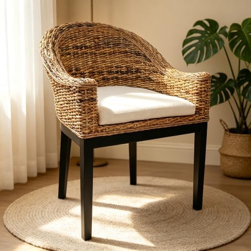 DUHOME Rattan Accent Chair,Modern Armchair with Natural Rattan Armrest