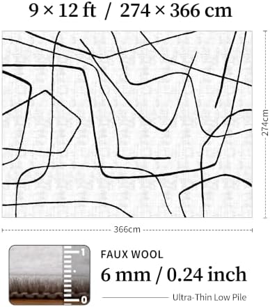 YIHOUSE 9x12 Washable Modern Abstract Black White Area Rug