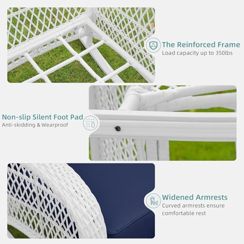 MEETWARM Outdoor Wicker Rocking Chair, Rattan Patio Rocker Chairs with Cushio...