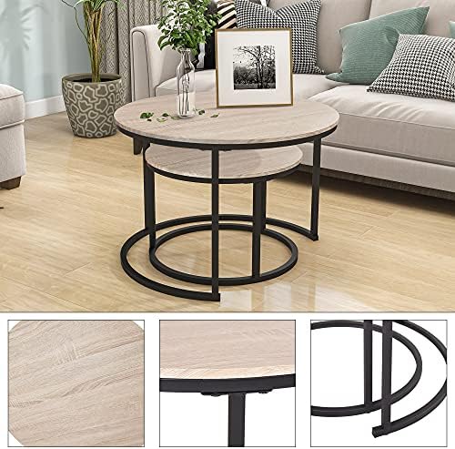 HOJINLINERO Round Coffee Table,Nesting Coffee Table Set of 2,Center Tables fo...