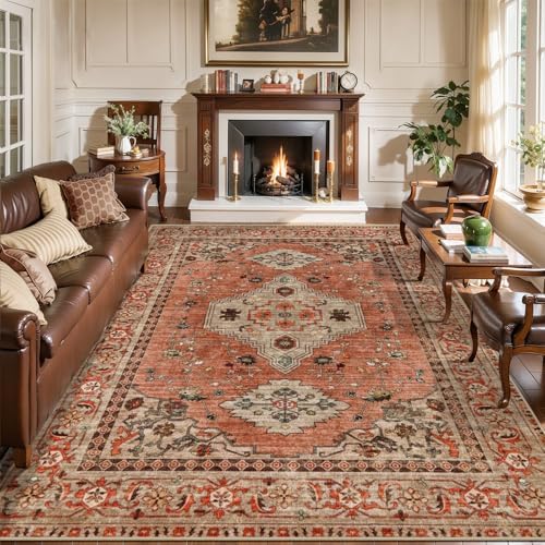 Oriental 8x10 Washable Area Rugs for Living Room, Boho Non Slip Large Rug