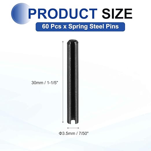 MECCANIXITY 60Pcs Slotted Split Roll Pins 7/50 Inch Dia. 1-1/5 Inch Length 65Mn - Image 2
