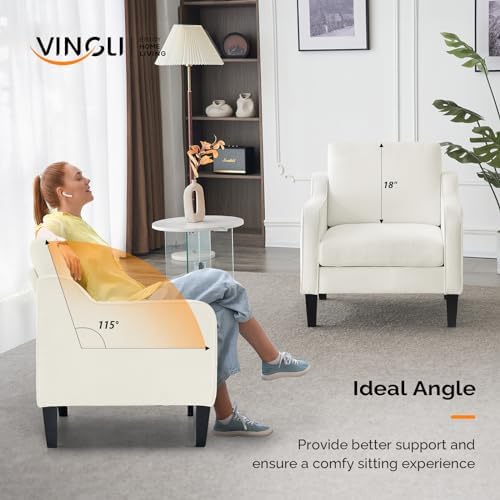 VINGLI Cream Accent Chair, Chenille Upholstered Armchair for Living Room