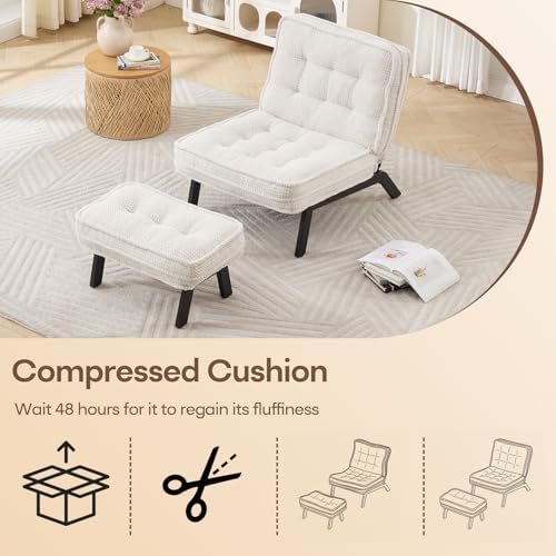 ANJ 3-Position Adjustable Accent Floor Chair with Ottoman, Ergonomic Stable L...