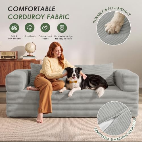 78" 5-in-1 Convertible Futon Sofa Bed, Boneless Couch for Living Room