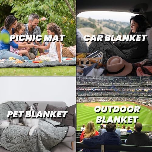 Waterproof Outdoor Blanket 82"x55" Large Sherpa Fleece 300GSM Black