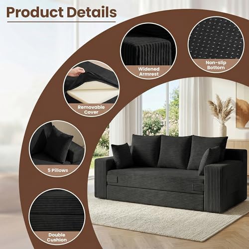 JUIKURY Boneless Couches 70 inch: 3-in-1 Convertible Sofa Bed Futon Couch Bed...