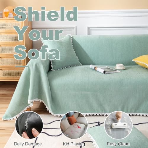 VClife Farmhouse Style Couch Cover for Dog Sage Green Sofa Covers for Oversiz...