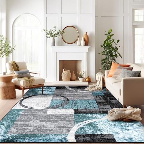 Rugshop Circle Design Contemporary Durable Area Rug Gray 7'10" x 10&...
