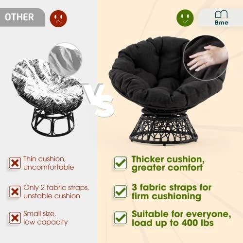Bme 40" Wicker Papasan Chair, 360° Swivel, Onyx Stone - Black Base