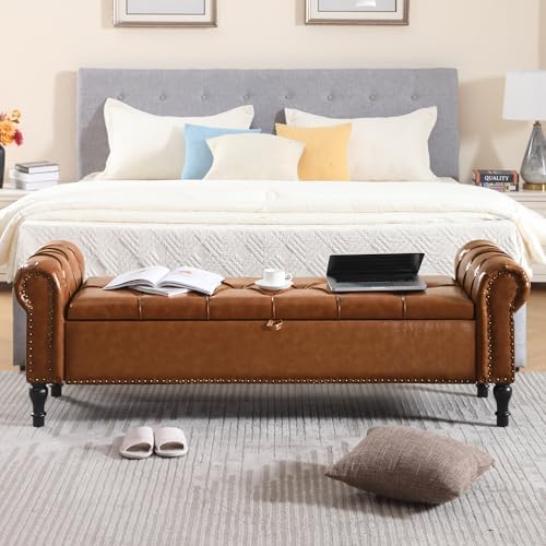 Storage Bed Bench for Bedroom, Faux Leather 67" End of Bed Benches, King...