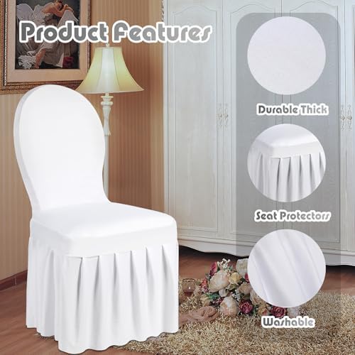 Oudain 60 Pcs White Spandex Chair Covers with Skirt for Dining Wedding