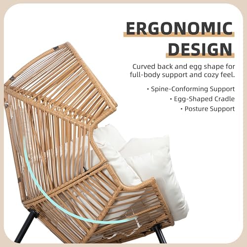 JAMFLY Egg Chair Wicker Outdoor Chairs, Patio Chair Oversized Lounger Chair w...