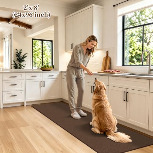 Waterproof 2x8 Runner Rug Non Slip Floor Runners for Dogs, Textured Brown