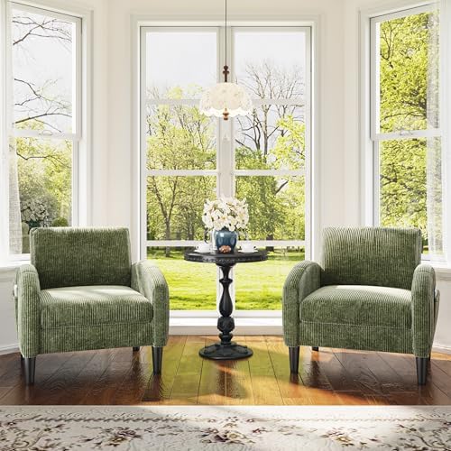 Homkdom Accent Chair with Side Pockets & Ergonomic Backrest, Set of 2,Green