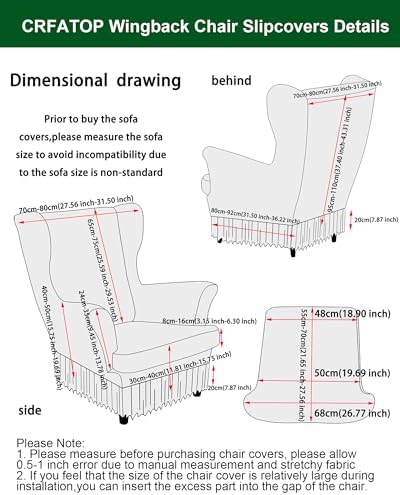 CRFATOP 2 Piece Stretch Wingback Chair Cover with Skirt for Living Room,02