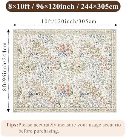 Vintage Botanical Floral Rug 8x10: Cottage Area Rug - Machine Washable Non Sl...