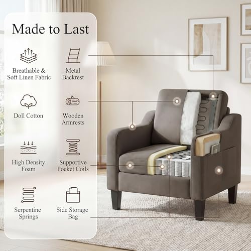 Accent Chair for Living Room, Mid-Century Upholstered Armchair with Foldable ...