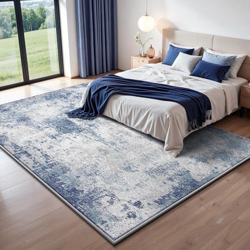 RUGIXE 5x7 ft Blue Washable Foam Area Rug, Modern Abstract for Living Room