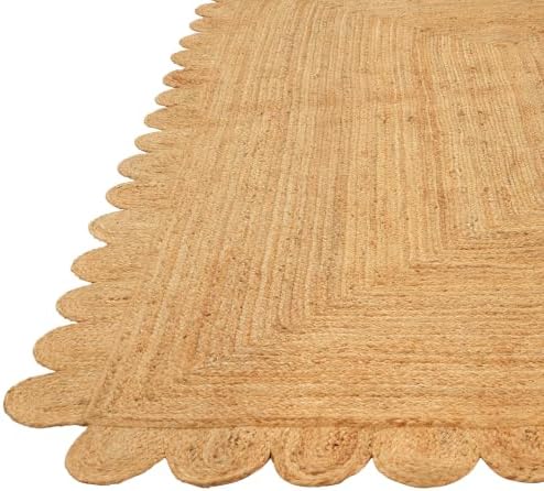 GRUHUM Scalloped Jute Area Rug 5X8ft Natural Handwoven Farmhouse Rug Large