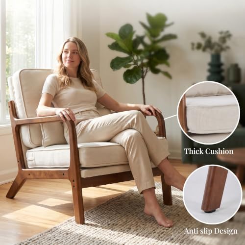 Mid Century Modern Accent Chair, Upholstered Lounge Chair,Beige
