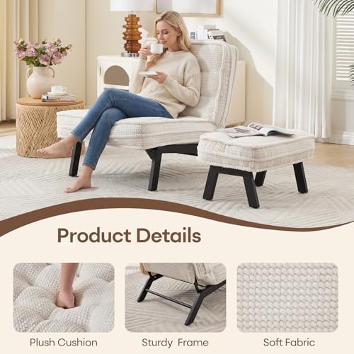 ANJ 3-Position Adjustable Accent Floor Chair with Ottoman, Ergonomic Stable L...